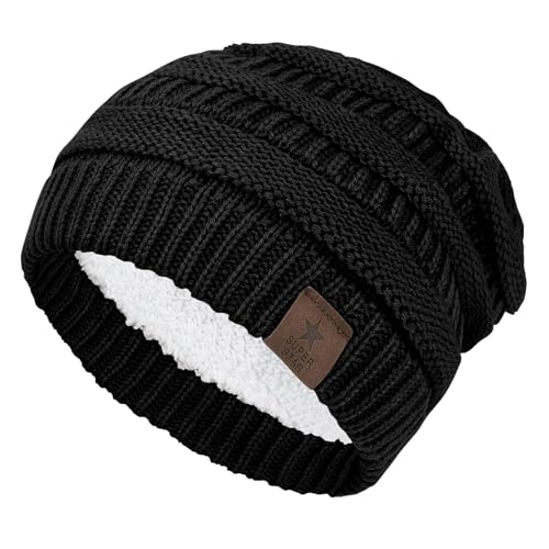 Durio Womens Beanie Knit Beanie Hat for Women Fleece Lined Thick Black Beanie Winter Beanies D Black