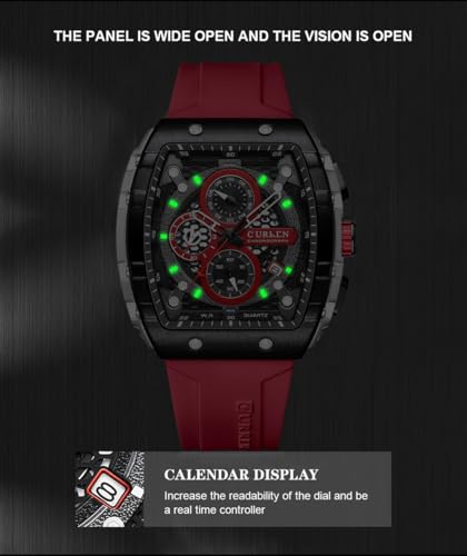 Image of PASOY Luxury Chronograph Watches for Mens Rubber Strap Black Waterproof Date Analog Quartz Watch