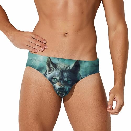 Wolf Mens Swim Briefs Bikini Swimwear Print Beach Shorts Sexy Swimsuit 2XL