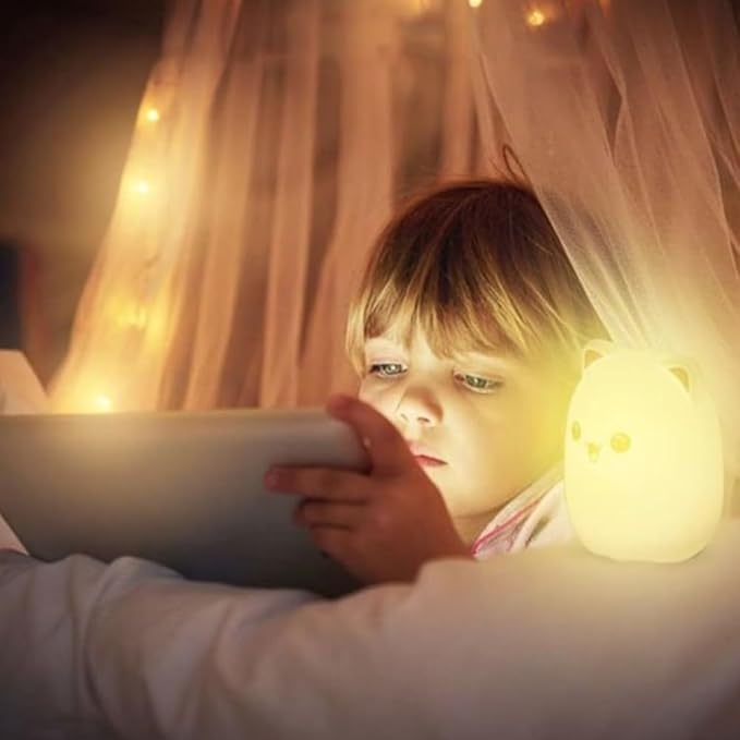 Luminária Abajur Infantil Em Silicone Touch LED Recarregável Com Cores Variadas E Sensor De Toque