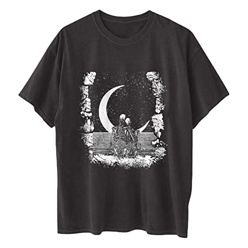 Image of Summer Y2k Tops for Womens, Casual Vintage Short Sleeve T-Shirt, Girls Oversize Loose Round Neck Elastic Tee