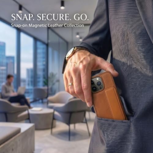 Image of amazon basics Luxury Vegan Leather Back Cover for iPhone 14 Pro | Built-in Card Holder Slot | Integrated Mobile Stand | Slim Shockproof Protective Case with Stitched Finish - Tan