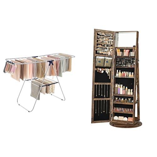 SONGMICS Clothes Drying Rack, 360° Swivel Jewelry Cabinet, ULLR52BU and UJJC006X01