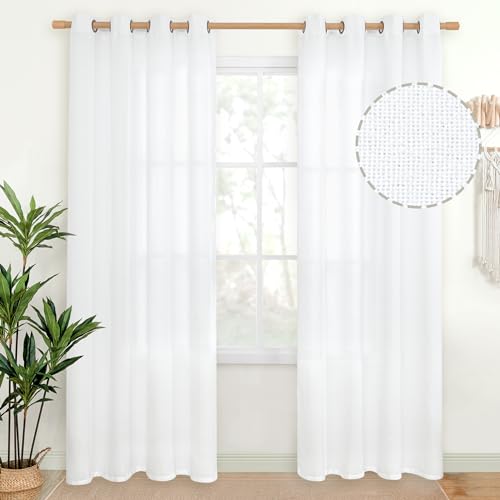 YoungsTex White Linen Curtains 84 Inches Long for Living Room with Grommet