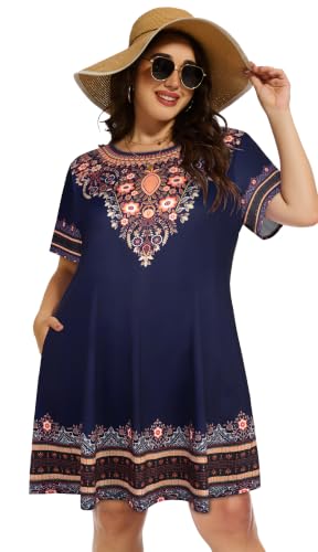 Image of Plus Size Summer Dresses Casual Tshirt Dress Loose Beach Pockets Sundress