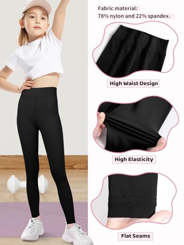 BALAYSIER Sporthose Mädchen Kinder Sportleggings High Waist Elastisch Sport Leggings Mädchen Yogahose Kinder(Schwarz,160)