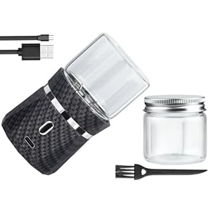 Electric Grinder Automatic Mini Size Spice Crusher Herbal Grinder with 2PCS Glass Jar of 1.7oz/50ml Rechargeable Herb Grinder (not for grinding nut & coffee bean), Carbon Fiber Pattern