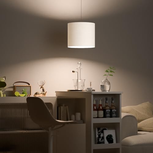 Lamp Shades, Drum Lampshades 11.8\" Top x 11.8\" Bottom x 10.2\" High(Spider), Modern Medium Lamp Shade for Table Lamp & Bedside Lamp, Natural Linen - Lampshades Replacement (Beige, 1 Pack) - Thumbnail 2