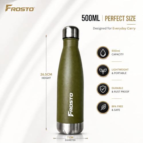 Image of Thermosteel Insulated Water Bottle 500ml | Stainless Steel Vacuum Flask | Hot 12Hr Cold 12Hr | Leak Proof | Thermos for Travel Gym Office Hiking /Olive Green