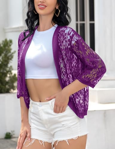 Image of FindThy Women's Floral Lace Shrug Cardigan 3 /4 Sleeve Crochet Bolero Jacket