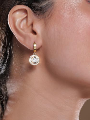 Image of Rubans 18K Gold Plated Stainless Steel Tarnish free Waterproof CZ Studded Round Drop Earrings | Women & Girls - Wedding & Occasions - Ideal Gift for Loved Ones