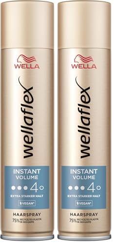 Wellaflex Instant Volume spray per capelli da donna, fino a 48 ore, tenuta extra forte, styling volumico, delicato sul cuoio capelluto, dermatologicamente testato, formula vegana, grado di tenuta 4,