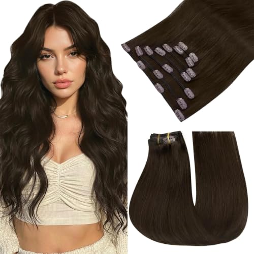 Image of Easyouth 18In Clip in Hair Extensions Human Hair Dark Brown, for Beginner