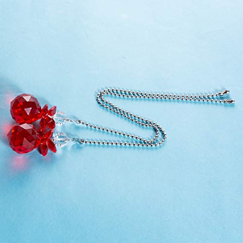 Image of Crystal Ceiling Fan Pull Chains Hanging Pendants Prism Pack Of 2 Red