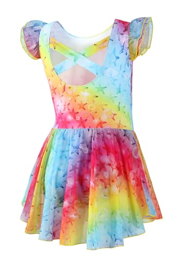 Image of DIPUG Ballet Leotards for Girls Ballet Leotard with Skirt Toddler Dance Leotards Flutter Sleeve and Criss-Cross Back