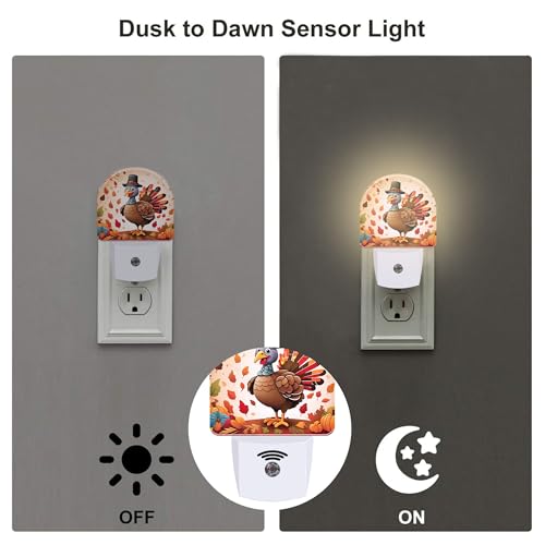 Image of Cute Cartoon Turkey Night Light for Kids,Thanksgiving Day Fall Autumn Night Light Plug in with Dusk to Dawn Sensor,0.5w Energy Saving Nightlight for Hallway Stairway Kitchen Bedroom