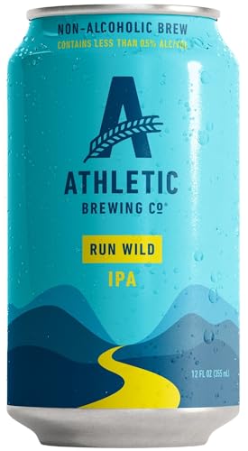 Athletic Brewing Company Craft Non Alcoholic Beer, IPA, Pair With Pizza, Burgers, or Tacos, Vegan Hops & Malt Blend With Citrus & Pine Notes, Low Calorie, Run Wild, 6 Pack, 12 FL Oz Cans