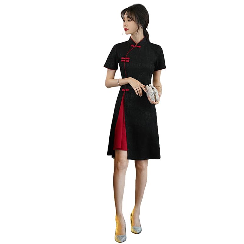Robe cheongsam ajustée à manches courtes avec col montant