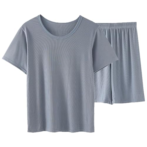 Mens Pajama Short Sets Outfits Soft Solid Color T Shirts and Shorts 2 Piece Lightweight Summer Lounge Sleepwear Set Plus Size