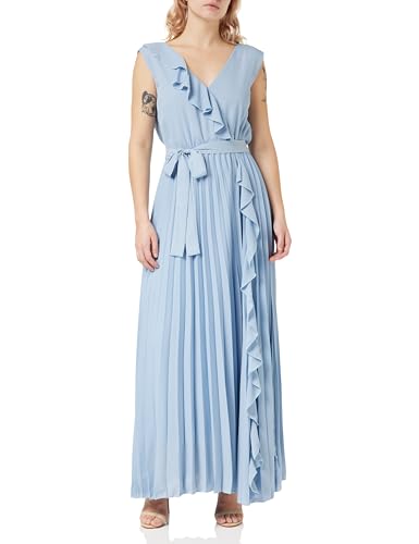 Gina Bacconi Maxi Dress with Frill Detail and Pleat Skirt, Vestido de cóctel Mujer, Light Blue,