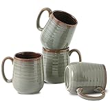 Hasense Coffee Mugs Set of 4, 12 oz Coffee Cups Ceramic, Stoneware Latte Mug with Large Handle for Coffee, Tea, Milk and Chocolate,Easy Hold & Clean, Dishwasher & Microwave Safe, Light Grey