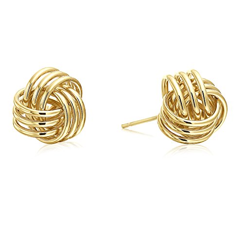 14k Gold Love Knot Stud Earrings, 11mm Diameter, Push-Back