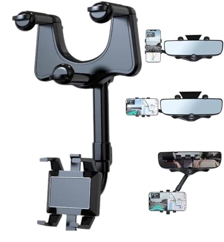 Suporte de Retrovisor Veicular para Celular – Giratório 360° e Retrátil, Ideal para GPS, Waze e Motoristas de App