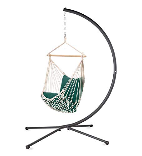 image for HearthSong 729638 Metal Crescent Hanging Chair Stand, Black