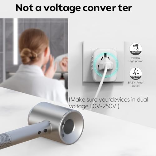 Image of JMFONE International Power Plug Adapter, Universal Travel Adapter with 2 USB-C & 2 USB-A Ports and Multi AC Sockets, All-in-One Worldwide Travel Outlet Charger Adapter for EU US UK AU 200+ Countries