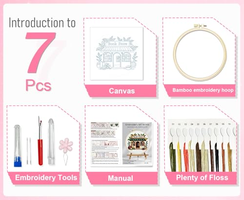 Image of Huacan Embroidery Kit for Beginners Pre-Stamped Pattern Kits for Adults with Hoop, Easy to Follow Color Thread Needlework