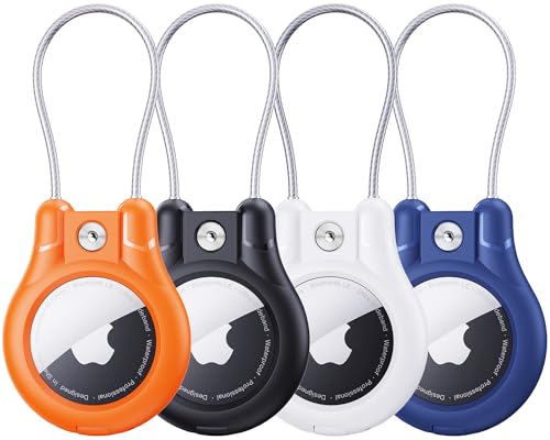 Citymore AirTag Holder 4 Pack IPX8 Waterproof Air Tag Case with Steel Cable Lock AirTag Keychain Holder Compatible with Apple AirTag 1st & 2nd Gen for Keys Luggage Bags Kids Pet Collar Backpack