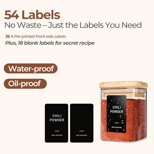 Image of ComSaf 16Pcs Glass Spice Jars with Bamboo Lid, 4oz Airtight Square Spice Containers with Lables, Empty Seasoning Jars for Spice Salt Sugar