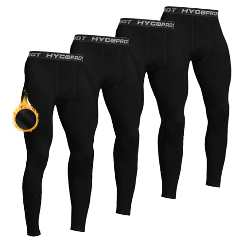 HYCOPROT - Pantalones térmicos de compresión para hombre, forro polar, atlético, ajustados, para clima frío, con capa base de invierno, Negro (4 unidades), M
