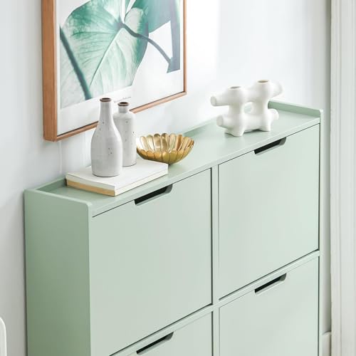 Miniatura 9 de Sobuy Zapatero Estrecho Con 4 Solapas Mueble Zapatero Entrada Recibidor, Armario Zapateros Estrecho De Madera Para Pasillo Estrecho Y Entrada, 100x19x91 Cm, Verde Fsr100-Gr