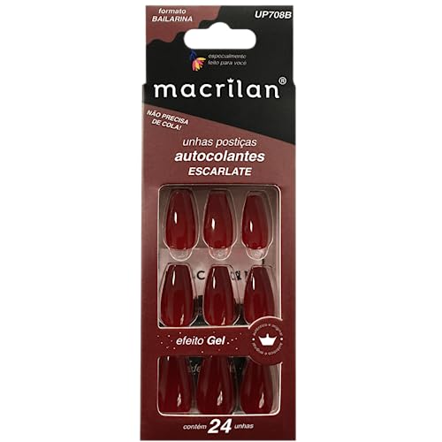 Macrilan Unhas Postiças Formato Bailarina Com Adesivo - Escarlate - Plástico Abs Up708B -