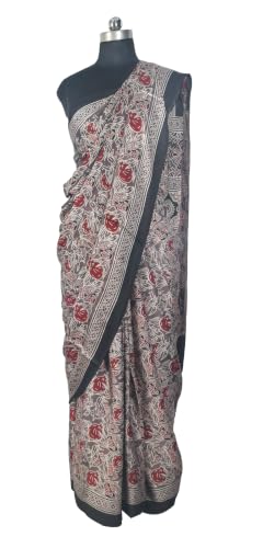 Image of Ethnics of Kutch Womenss Ajrakh Modal Silk Natural Dye Hand Block Print Saree with Blouse Piece - 5.5 Mtr Length (Brown 03601R)