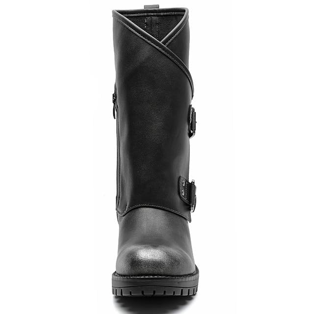 GLOBALWIN Women's Motocycle Boots Distressed Silver Boots For Women Fashion Dressy Mid Calf Comfortable Chunky Heel Size 8.5M - image 5
