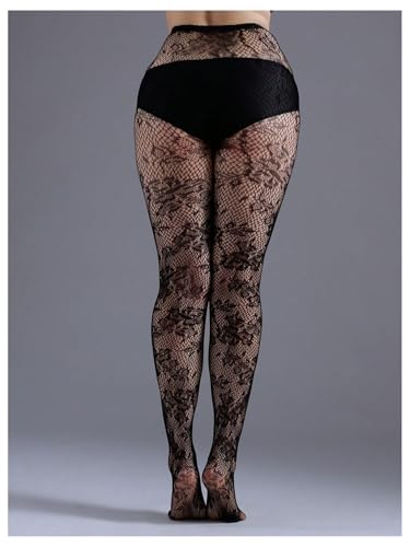 Floerns Women's High Waisted Floral Fishnet Tights Sheer Stockings See Through Pantyhose2
