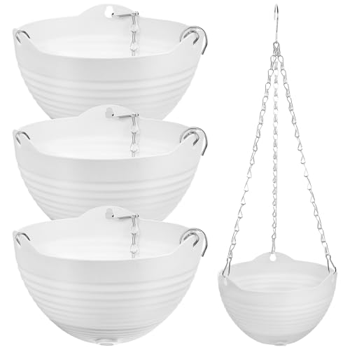 Amosfun Hanging Planters 4 Pack Plastic Pots with Drainage Hole for Indoor Outdoor Plants Balcony Garden Hanging Flower Pots Space Saving Plant Baskets