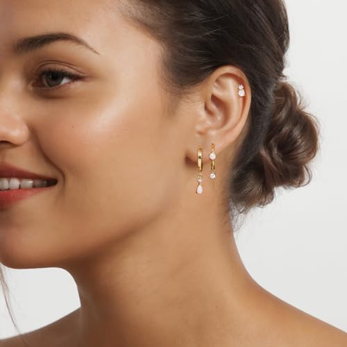 Angelady Opal Earrings Set for Women, Hypoallergenic S925 Sun Stud Earring for Sensitive Ears, Dainty Hoop Huggie Silver Opal Dangle Earring Stacks, Gold Earrings for Women Trendy 20253