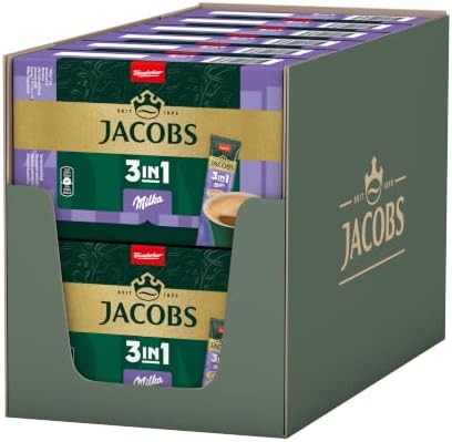 Jacobs 3in1 Milka, Instant Kaffee Sticks, löslicher Bohnenkaffee mit Creamer und Zucker, 12 x 10 Sticks, 120 Getränke
