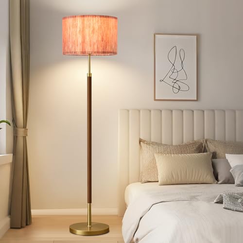 Image of Wood Floor Lamp with 3 Color Temperatures,Vintage Floor Lamp with Remote Control,Dimmable Farmhouse Floor Lamp Mid Century Modern Standing Lamp Farmhouse Tall Pole Lamp for Living Room Bedroom