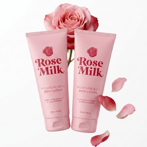 ROSE MILK Body Lotion with Niacinamide & Rose Extract | Moisture-Rich Body Cream for Women | Brightening Deep Hydration & Skin Barrier Care | Clean Beauty Lotion | 8 Fl Oz | 2-Pack