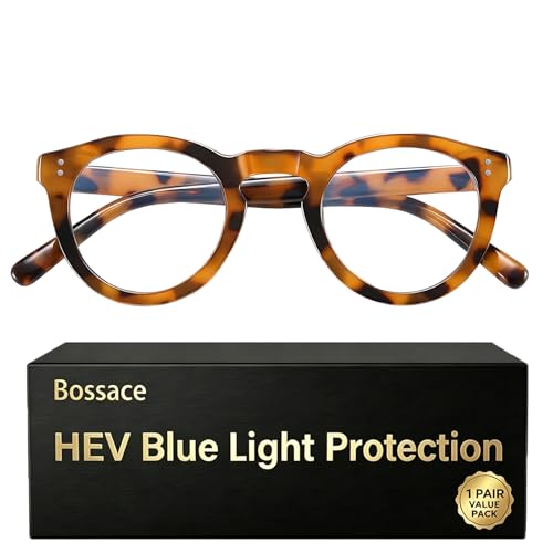 Bossace 1 Pack Round Blue Light Glasses for Women, TR90 Computer Glasses with Spring Hinge for All-Day Comfort, Anti UV Glare & Eyestrain