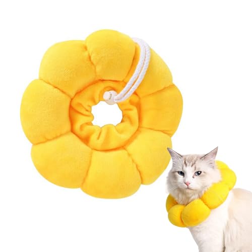 HanaHaul エリザベスカラー 小型犬用 猫用 ペット用品 かわいいひまわり型 S/M/L調整可能 軽量柔らかい 通気性 傷舐め防止 引っ掻き防止 術後ケア 手洗い洗濯 舐め防止 噛み防止 猫用 犬用 カラー PP綿生地 (イエロー, M)