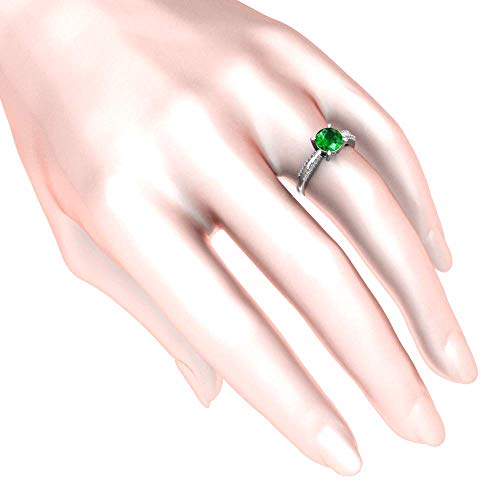 Ring for Womens 925 Sterling Silver Ring Green Emerald Gemstone Ring 7 mm Round Sparkling Fine Ring Jewelry Band Gift for Engagement Wedding, Size 54
