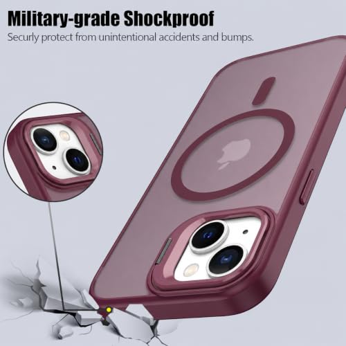 Image of Elzzi Kickstand Case for iPhone 15 Case Compatible with MagSafe, Built-in Adjustable Camera Guard Stand, Translucent Matte Anti-Fingerprint Heavy Duty Shockproof Phone Cover - Cherry