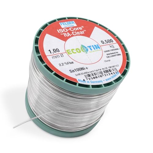 GALLUNOPTIMAL by FELDER Lötdraht Sn100Ni+ für stärker oxidierte Lötstellen | 1,0mm | 500g Spule | bleifrei mit 2,2% Flussmittel RA-Clear | REM1 | für Elektronik, Kabel und elektrische Anwendungen