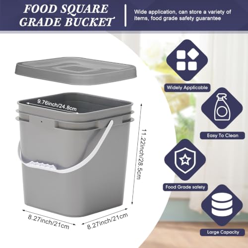 Image of Mumufy 3 Pcs 3.5 Gallon Square Food Grade Bucket with Lid Square Bucket Pail Plastic Handles for Long Term Food Storage, Camping, Fishing, Home Organization Easy Stack and Store (Black,Gray,White)