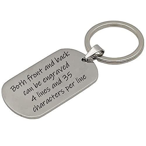 Personalized Customize Inspirational Keyring Stainless Steel Dog Tag Name Keychain,Engraved Gift for Men Boys Boyfriend (Silver horizontal)